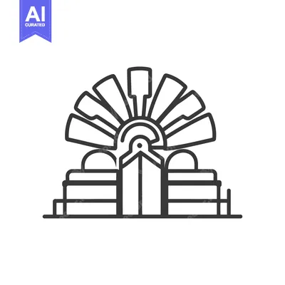 Aset desain premium: A stylized drawing featuring an architectural design and sunburst