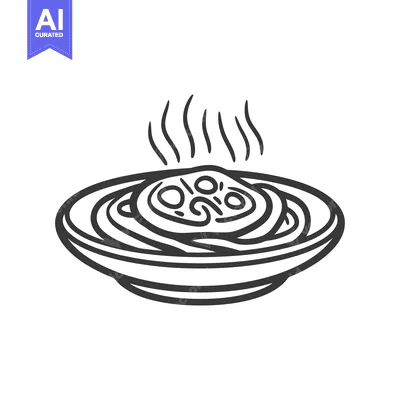 Aset desain premium: A simple black and white illustration of a steaming pasta dish