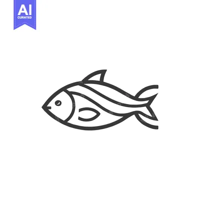 Aset desain premium: A simple black and white illustration of a swimming fish