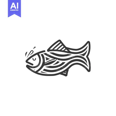 Premium design asset: A stylized black and white illustration of a fish is presented