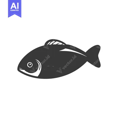 Aset desain premium: A simplified grayscale illustration of a fish isolated on white
