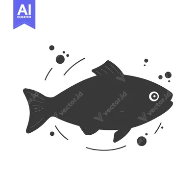 Aset desain premium: Simple stylized illustration depicts a swimming aquatic fish creature