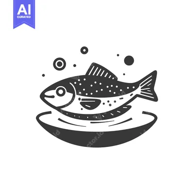 Aset desain premium: A stylized depiction of a fish resting on a plate