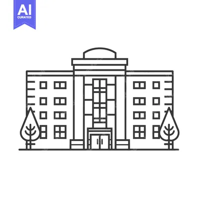 Aset premium populer: A symmetrical vector illustration of a building with trees beside
