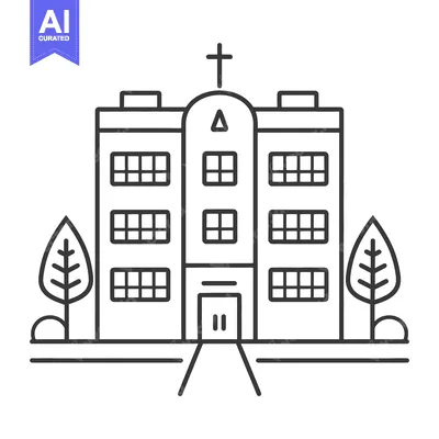 Aset desain premium: An illustrated outline of a building with a cross on top