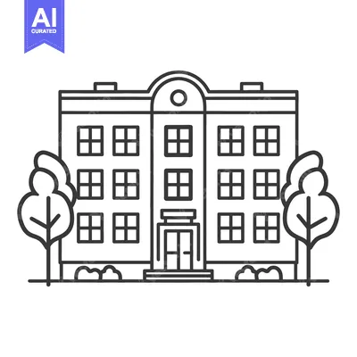 Premium design asset: A simplified black and white line drawing of a building facade