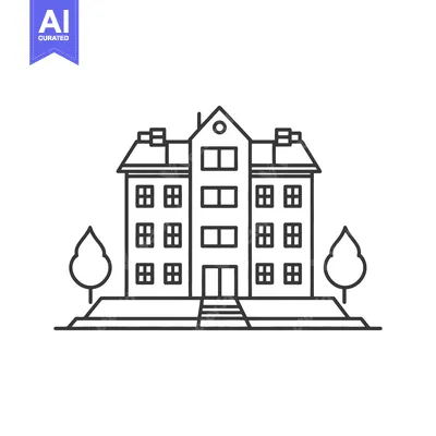 Aset desain premium: A simple black and white building with trees and windows