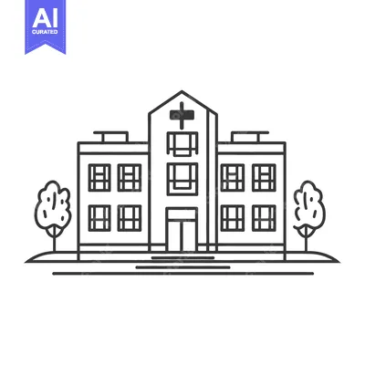 Aset premium populer: Black and white line drawing of a hospital building
