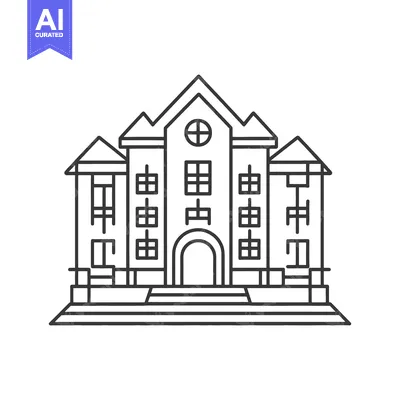 Premium design asset: Architectural linear drawing of a large ornate building structure