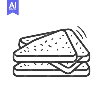 Aset premium populer: A simple black and white stacked sandwich illustration on white backgr