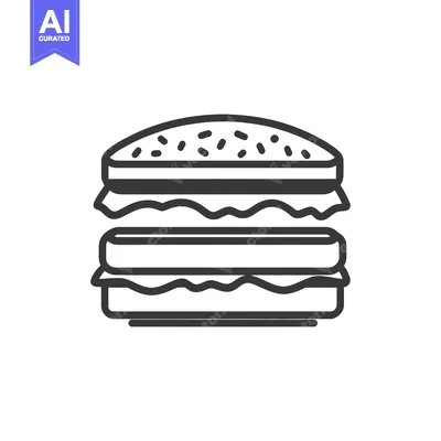 Aset desain premium: A simple black and white illustration of a delicious hamburger