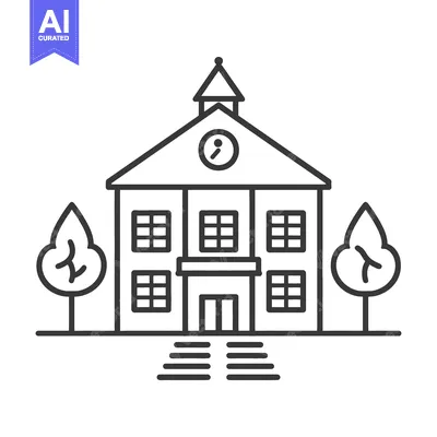 Popular premium asset: Simple line art depicting a building with clock and trees