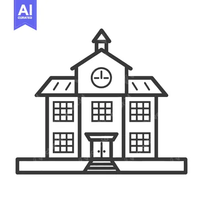 Premium design asset: The simple illustration of a school building with clock tower and door