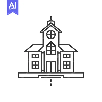 Simple line art illustration depicting a traditional building structur