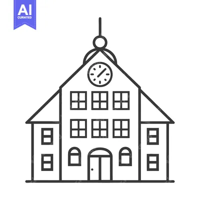 Aset premium populer: A simple illustration of a building with a clock on the roof