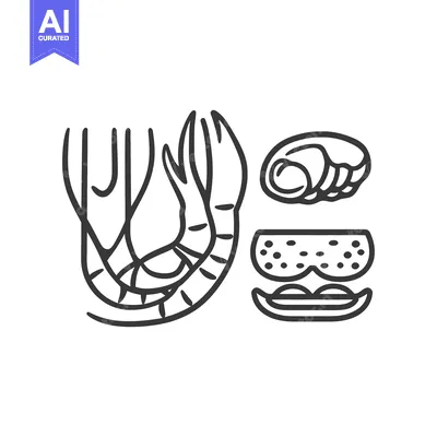 Aset premium populer: Simple line art depiction of seafood and related items