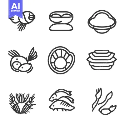 Popular premium asset: A Collection of Simple Line Drawings of Seafood Items