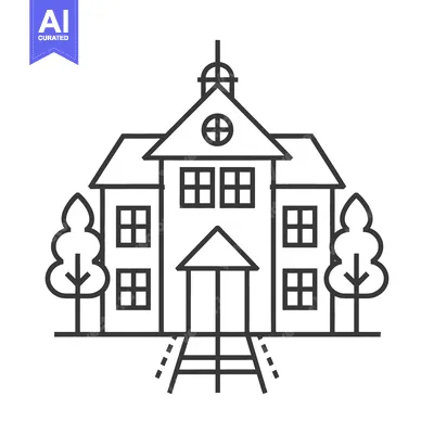Aset premium populer: A Line Art Depiction of a Schoolhouse with Trees