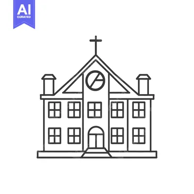 A simple illustrated front view of a church building structure