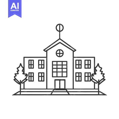 Aset premium populer: A Simple Black And White Illustration Of A Building With Trees