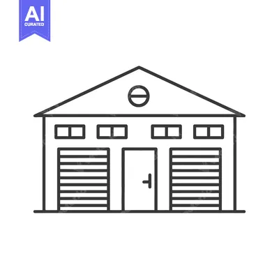 Premium design asset: A simple linear drawing of a warehouse building with doors and windows