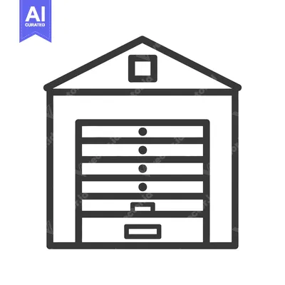 Aset desain premium: Simple illustration shows a garage building with an opening door