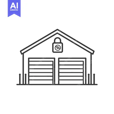 Premium design asset: A black and white illustration of a locked garage with doors
