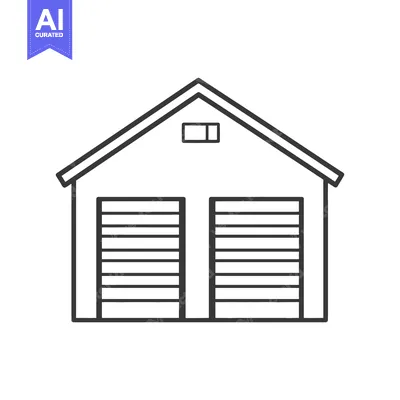 Aset desain premium: Simple black and white illustration of a two door garage structure