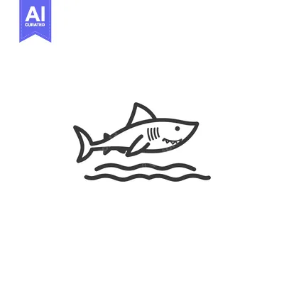 Aset desain premium: A stylized drawing shows a shark in ocean waves