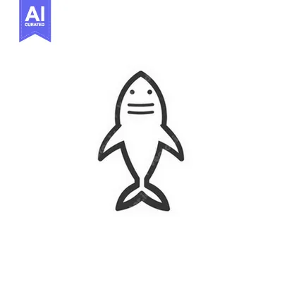 Aset desain premium: A simple line drawing depicting a friendly stylized shark illustration