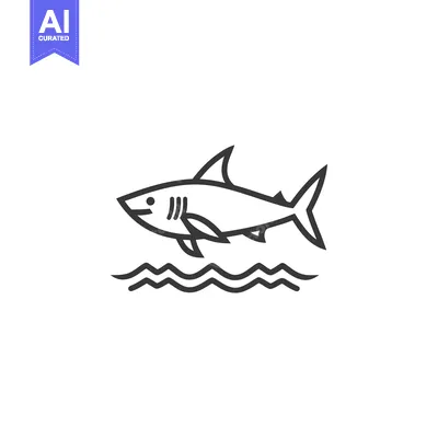 Premium design asset: A stylized black and white line drawing of a shark in water