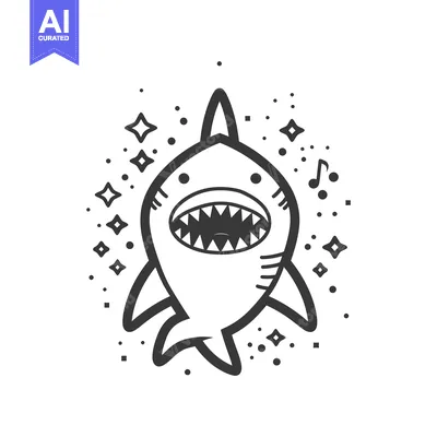Premium design asset: A happy shark with sparkling decorations and musical notes