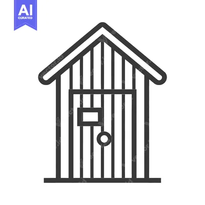 Premium design asset: Simple illustration of a small wooden shed with striped siding