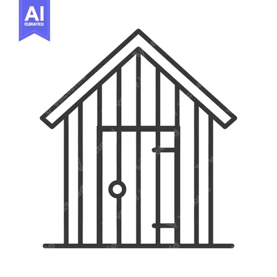 Aset desain premium: A simple black and white illustration of a small wooden shed