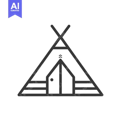 Premium design asset: A simplistic line illustration depicting a traditional teepee tent str