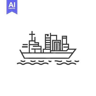 Aset desain premium: A minimalist line drawing of a large ocean going vessel