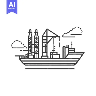 Aset premium populer: An outline illustration of a large cargo ship at sea