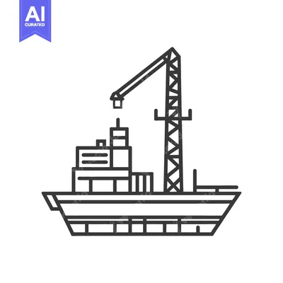 Aset premium populer: Vector illustration depicts a ship with a tall industrial crane