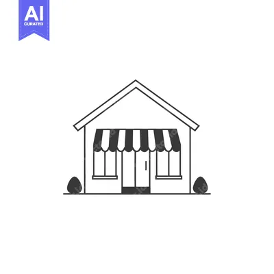 Premium design asset: Simple black and white outline drawing depicting a small store