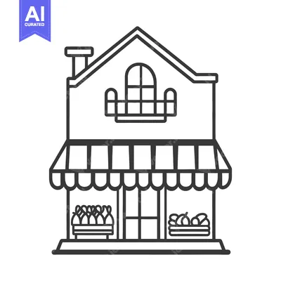 Popular premium asset: A simple black and white line drawing of a market shop