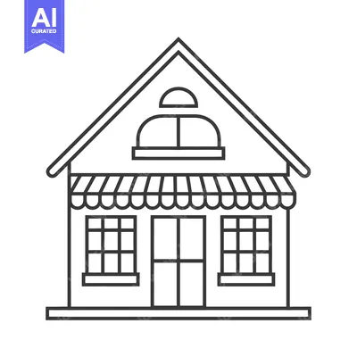 Aset desain premium: A simple outlined illustration of a small shop building