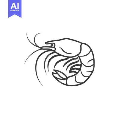 Aset desain premium: A simple black and white illustration of a curled shrimp