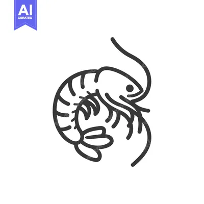Premium design asset: A stylized black and white illustration of a single shrimp