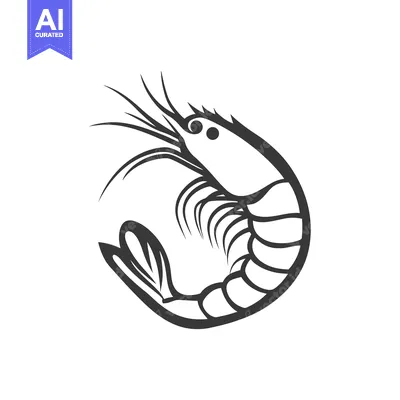 Simple black and white illustration depicting a curved crustacean anim