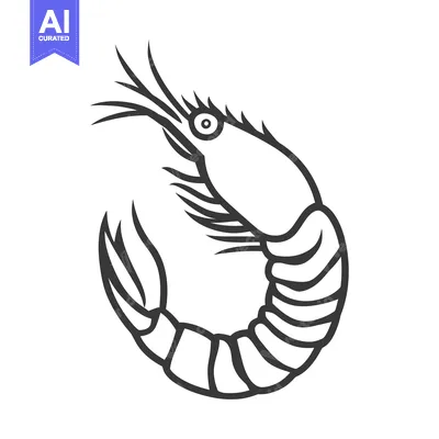 Aset desain premium: A Simple Black and White Illustration Depicting a Shrimp Animal