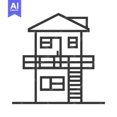 Aset desain premium: Simple line drawing of a two story building with a balcony