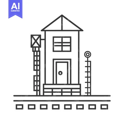 Premium design asset: A black and white illustration of a train control station