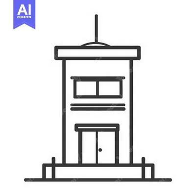 Premium design asset: A simple black and white minimalist building illustration on a white b