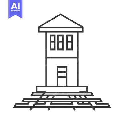 A line art drawing depicts a train station control tower