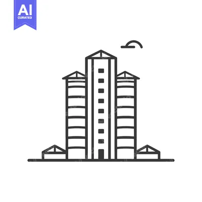 Aset desain premium: The illustration shows three tall buildings with stylized architectura
